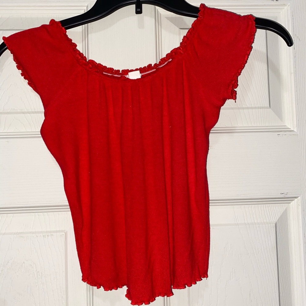 Red off the shoulder crop top